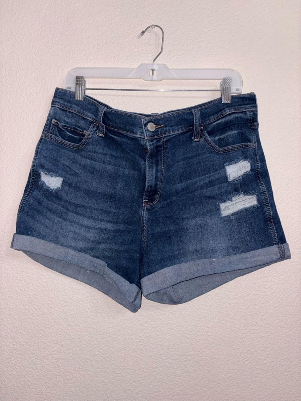 Hollister Women’s High Rise Denim Shorts Dark Wash Distressed Size 19 (W34)